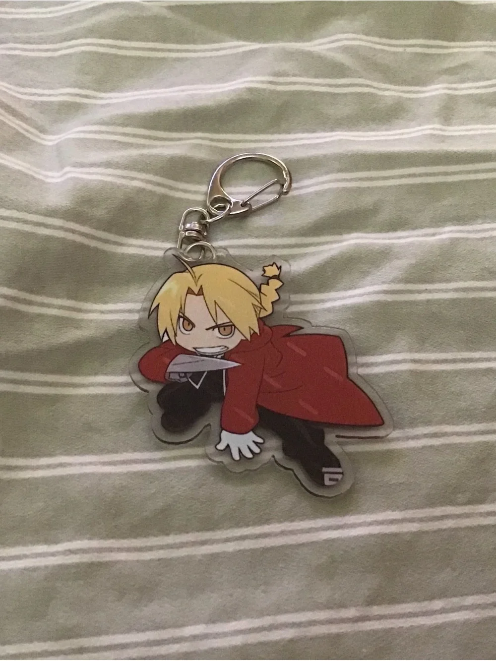 Anime Acrylic Keychain with Blond Character in Red Coat